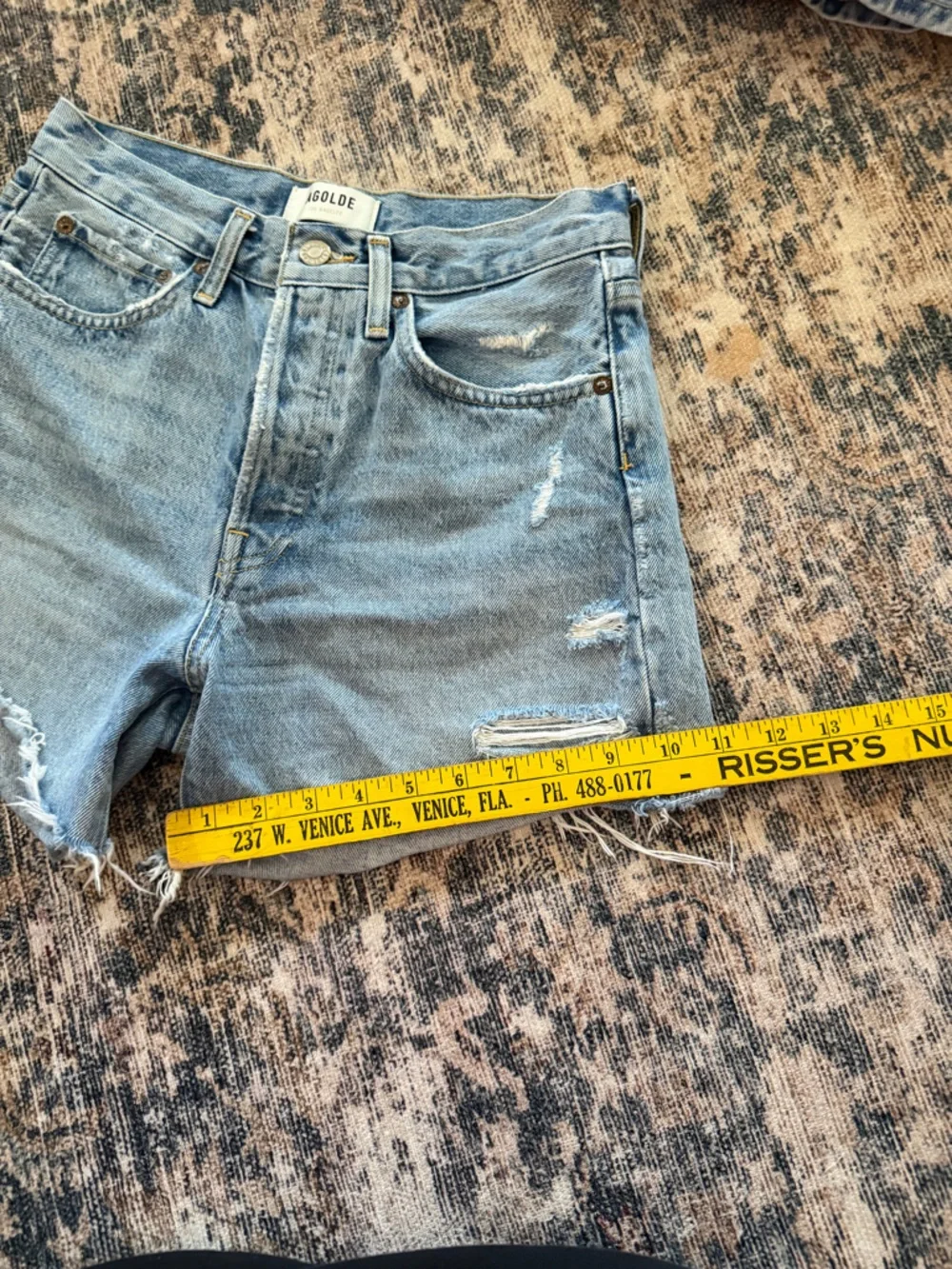AGOLDE High‎ Rise Jean Shorts Light Wash Distressed 24